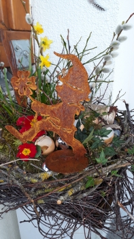 Schöner Edelrost-Wichtel  "Hans im Glück" mit Kleeblatt