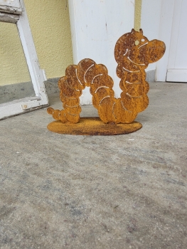Lustiger Wurm aus Metall mit Edelrost auf Platte ca. 29x22 cm