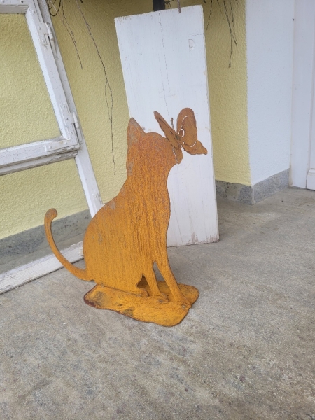 Neugierige Katze mit Schmetterling auf der Nase