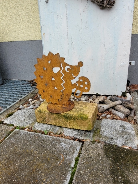 Rost Igel mit Pilz  - 24 cm hoch